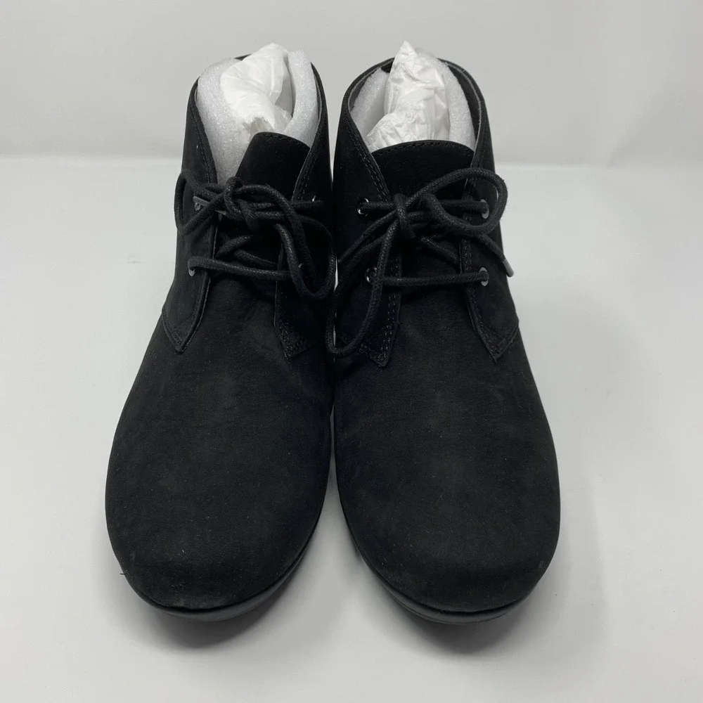 Abeo Boots Womens Size 7 Black‎ Suede Ankle Booties Comfort Lace Up Block Heel